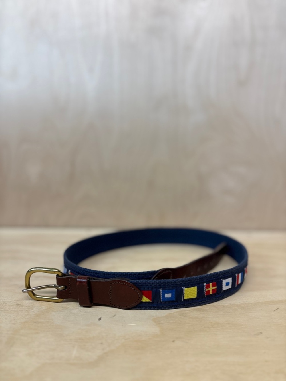 Men's Navy Webbing Belt with Nautical Signal Flag Embroidery